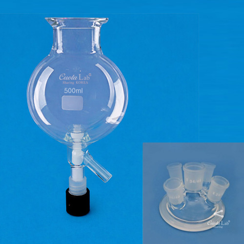 5구 콕크부 플라스크형 반응조 세트 경사형 (Reaction flask, Round bottom flask type, With cock, 5neck) CUOR00705
